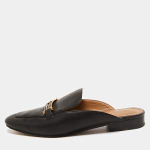 Pre Owned Tory Burch Black Leather Amelia Flat Mules Size 36.5 