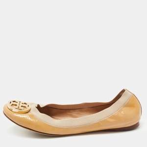 Pre Owned Tory Burch Beige Patent Leather Caroline Ballet Flats Size 40