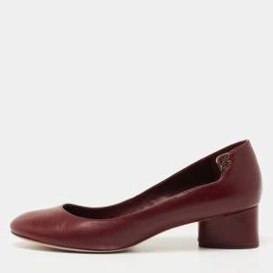 Pre Owned Tory Burch Burgundy Leather Elizabeth Pumps Size 41.5 