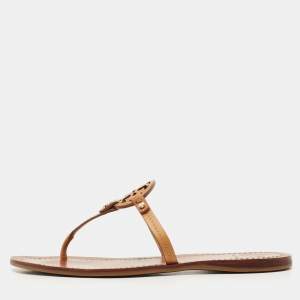 Pre Owned Tory Burch Brown Leather Miller Flat Thong Sandals Size 38.5