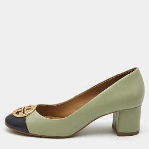 Tory Burch Green/Navy Blue Patent and Leather Chelsea Pumps Size 37