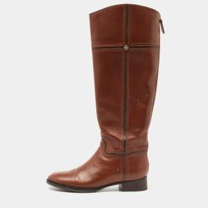 Pre Owned Tory Burch Brown Leather Knee Length Boots Size 36.5