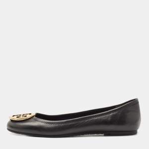 Tory Burch Black Leather Reva Ballet Flats Size 39.5