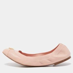 Pre Owned Tory Burch Pink Patent and Leather Caroline Ballet Flats Size 40