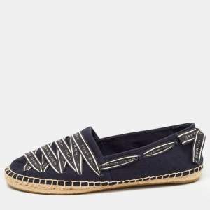 Pre Owned Tory Burch Blue Canvas Bow Slip On Espadrille Loafers Size 41 