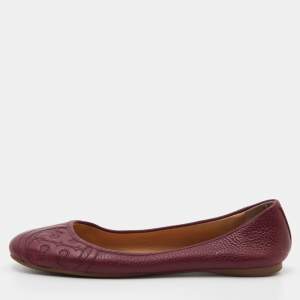 Pre Owned Tory Burch Burgundy Leather Ballet Flats Size 36.5