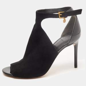 Pre Owned Tory Burch Black Suede and Patent Leather Ashton Booties Size 38