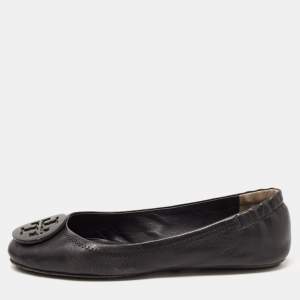 Pre Owned Tory Burch Black Leather Minnie Ballet Flats Size 36