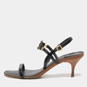 Pre Owned Tory Burch Black Patent and Leather Ankle Strap Sandals Size 39.5