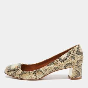 Pre Owned Tory Burch Beige/Black Python Embossed Leather Pumps Size 40