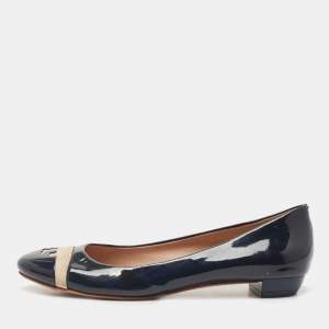 Pre Owned Tory Burch Navy Blue Patent Leather Gabrielle Ballet Flats Size 37.5