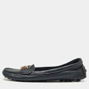Pre Owned Tory Burch Dark Navy Blue Leather Kendrick Loafers Size 39