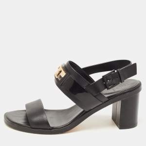 Pre Owned Tory Burch Black Leather Gigi Block Heel Slingback Sandals Size 37