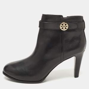 Pre Owned Tory Burch Black Leather Ankle  Boots Size 41.5
