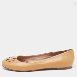 Pre Owned Tory Burch Beige Leather Lowell Ballet Flats Size 37.5