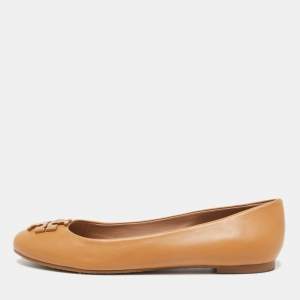 Tory Burch Brown Leather Lowell Ballet Flats Size 38.5