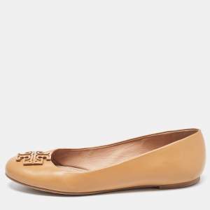 Pre Owned Tory Burch Beige Leather Melinda Ballet Flats Size 37.5
