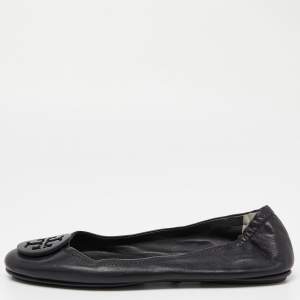 Pre Owned Tory Burch Black Leather Ballet Flats Size 38