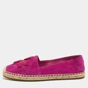 Pre Owned Tory Burch Purple Nubuck Leather Woven Double T Aline Espadrille Flats Size 36.5