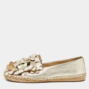 Tory Burch Gold Leather Blossom Espadrille Flats Size 36.5