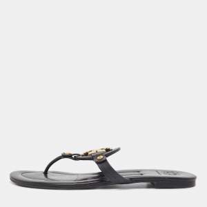 Pre Owned Tory Burch Black Leather Thong Flats Size 39  