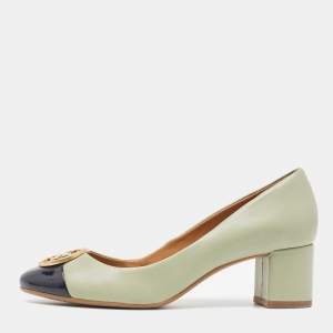 Pre Owned Tory Burch Green/Black  Patent and Leather Chelsea Pumps Size 37.5