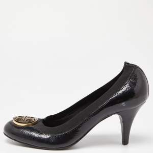Pre Owned Tory Burch Black Patent Leather Caroline Scrunch Pumps Size 37.5