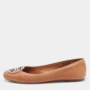 Pre Owned Tory Burch Brown Leather Lowell Ballet Flats Size 38
