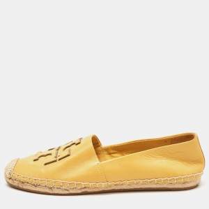 Pre Owned Tory Burch Yellow Leather Espadrille Flats Size 38