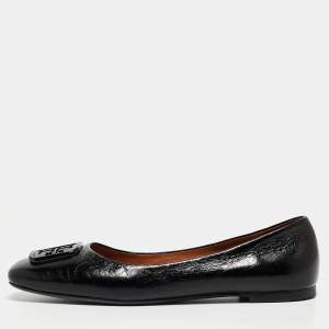 Pre Owned Tory Burch Black Leather Geogia Ballet Flats Size 39