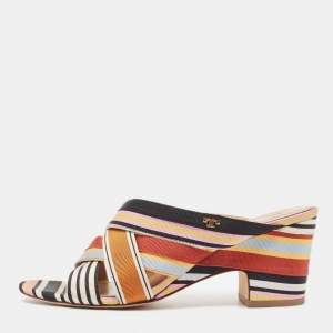 Pre Owned Tory Burch Multicolor Striped Canvas Graham Slide Sandals Size 38.5