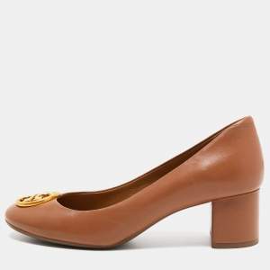 Pre Owned Tory Burch Brown Leather Benton Pumps Size 37.5 