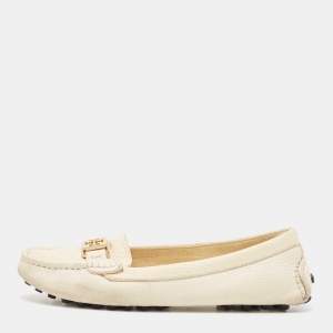 Pre Owned Tory Burch Cream Leather Kendrick Loafers Size 38