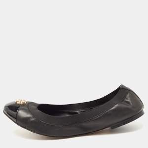 Pre Owned Tory Burch Black Leather Lowell Scrunch Ballet Flats Size 39.5