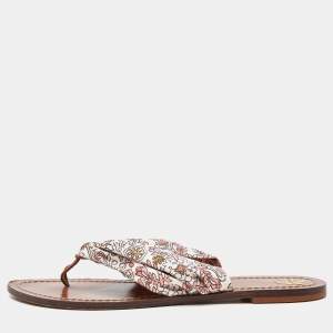 Tory Burch Multicolor Print Satin Carson Thong Sandals Size 41