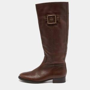 Pre Owned Tory Burch Brown Leather Knee Length Boots Size 39
