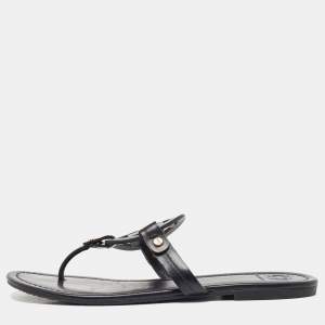 Pre Owned Tory Burch Black Leather Miller Flat Thong Sandals Size 39.5