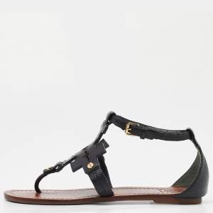 Pre Owned Tory Burch Black Leather Phoebe Flat Sandals Size 37.5