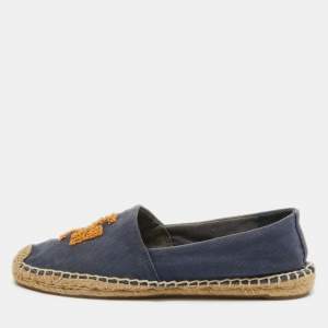 Tory Burch Blue Canvas Weston Espadrille Flats Size 37.5