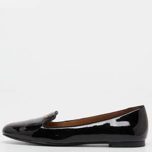 Pre Owned Tory Burch Black Patent Leather Samantha Smoking Slippers Size 37.5