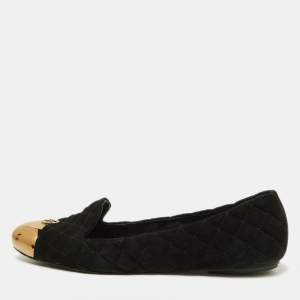 Pre Owned Tory Burch Black Quilted Suede Kaitlin Ballet Flats Size 41.5 
