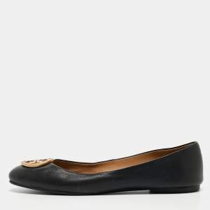 Pre Owned Tory Burch Black Leather Benton Ballet Flats Size 39