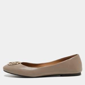 Pre Owned Tory Burch Beige Leather Benton Ballet Flats Size 39