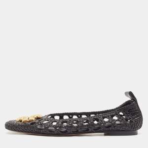 Pre Owned Tory Burch Black Woven Leather Eleanor Ballet Flats Size 36.5