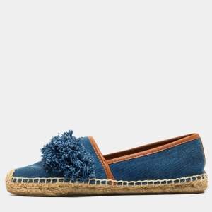 Tory Burch Blue Denim Shaw Espadrille Flats Size 38