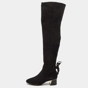 Pre Owned Tory Burch Black Suede Over The Knee Length Block Heel Boots Size 39