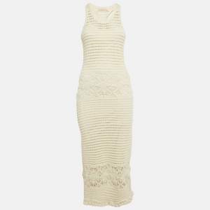 Pre Owned فستان توري بورش كروشيه أبيض متوسط بدون أكمام ميدي