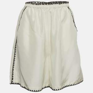 Pre Owned Totême Ivory Embroidered Silk Shorts S