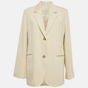 Toteme Cream Herringbone Single Breasted Tailored Jacket S