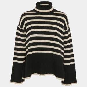 Toteme Black/White Signature Stripe Wool and Cotton Knit Turtleneck Sweater S